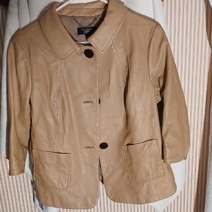 Talbots Tan Leather Button-Front Jacket